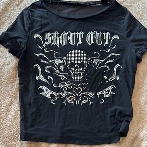 SHEIN Black Skull rhinestone Graphic Top